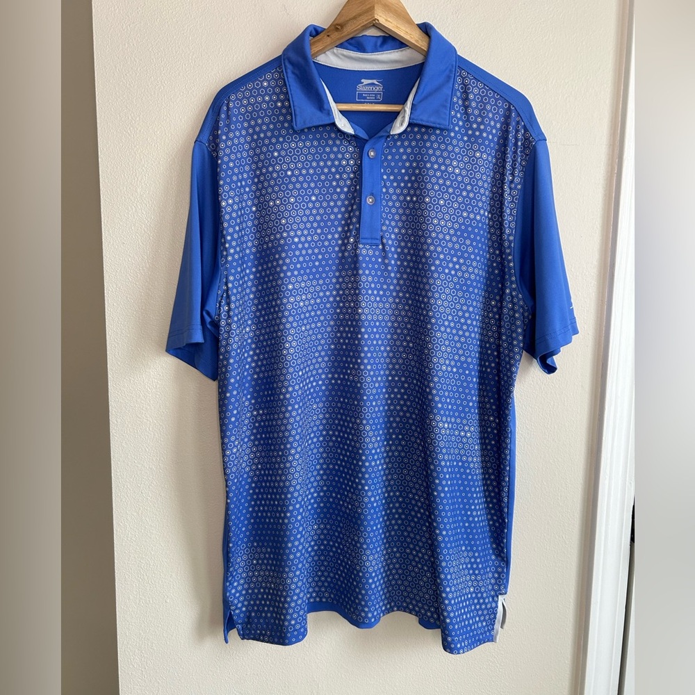 Slazenger Men's Golf Shirt Polo Hydro-Dri UPF 30 Blue Amparo Camo Print Size XL
